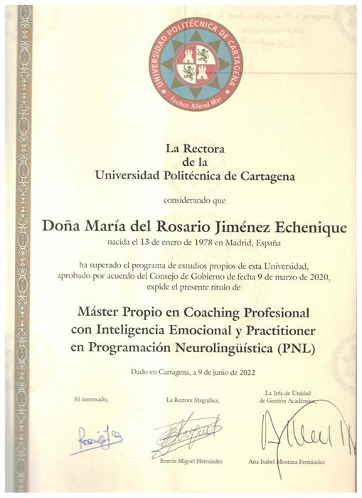 Rosario Jiménez con máster en coaching e inteligencia emocional